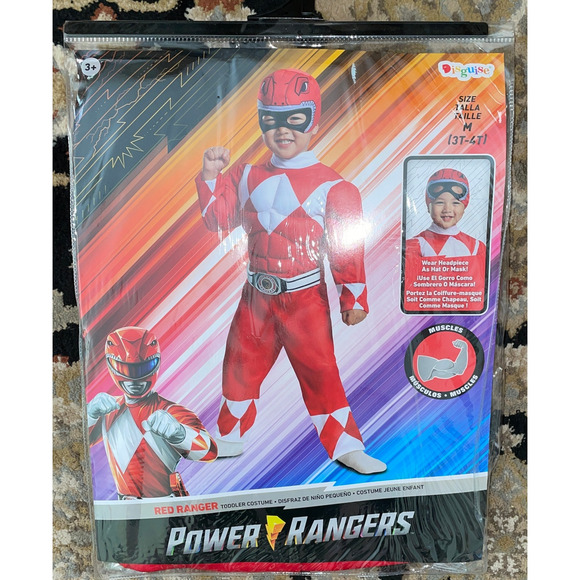 BOYS RED POWER RANGER MUSCLE HALLOWEEN COSTUME 3-4T NEW - Picture 2 of 5